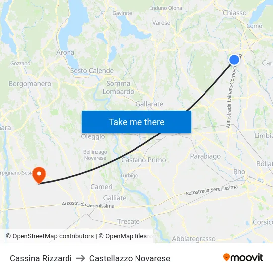 Cassina Rizzardi to Castellazzo Novarese map