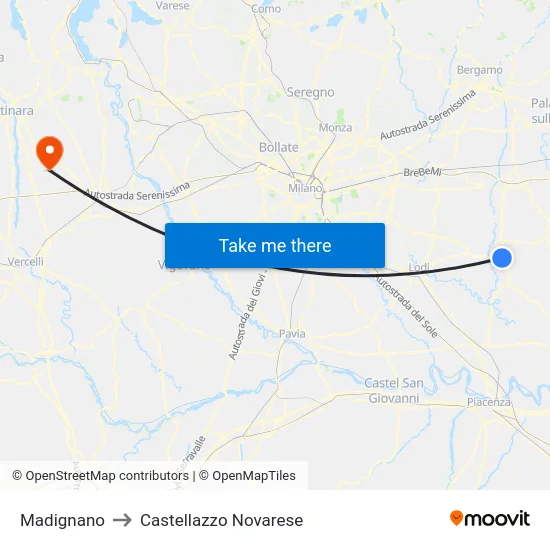 Madignano to Castellazzo Novarese map