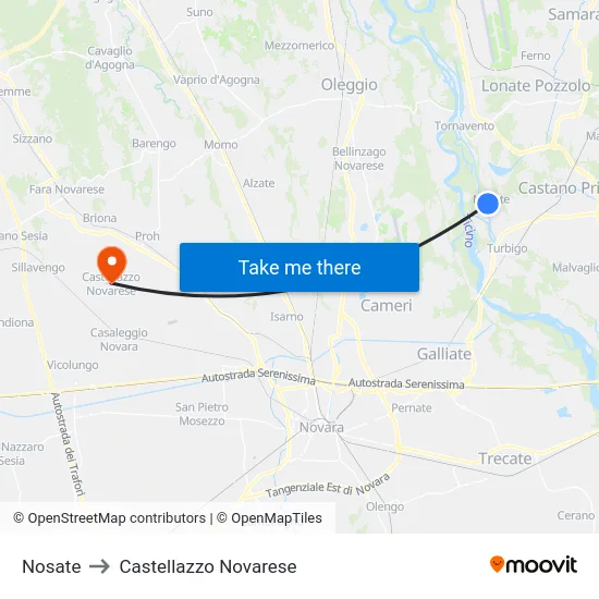 Nosate to Castellazzo Novarese map