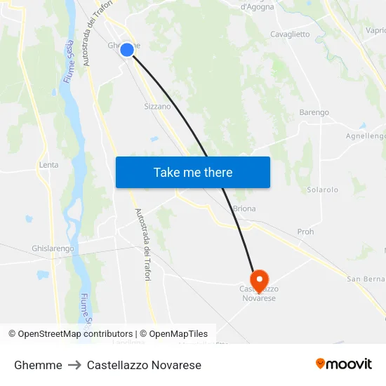 Ghemme to Castellazzo Novarese map