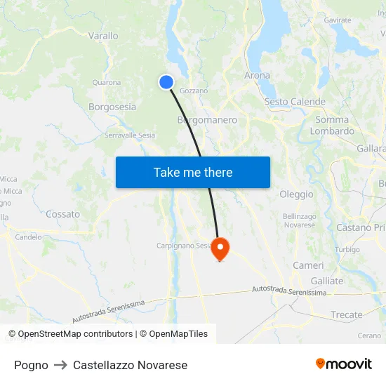 Pogno to Castellazzo Novarese map