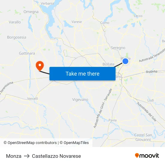 Monza to Castellazzo Novarese map