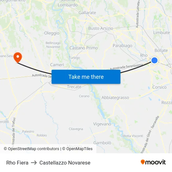 Rho Fiera to Castellazzo Novarese map