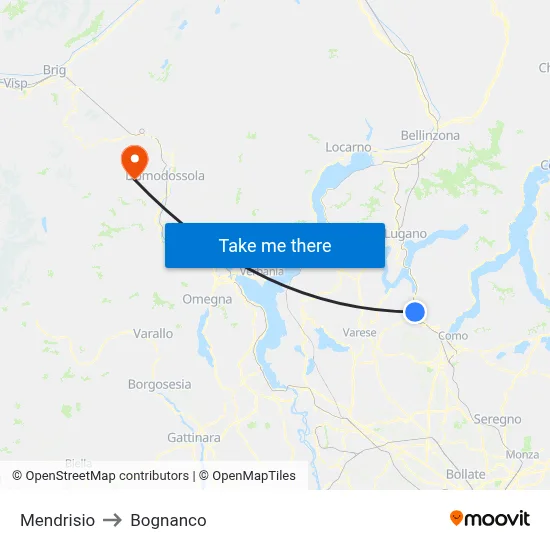 Mendrisio to Bognanco map