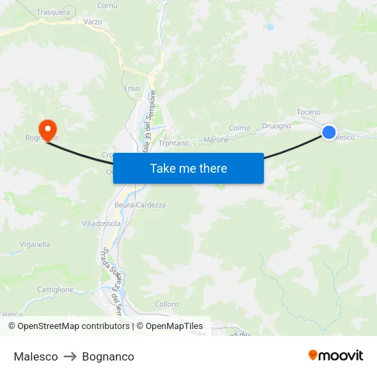 Malesco to Bognanco map