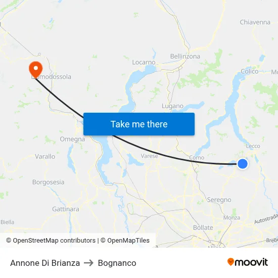 Annone di Brianza to Bognanco map