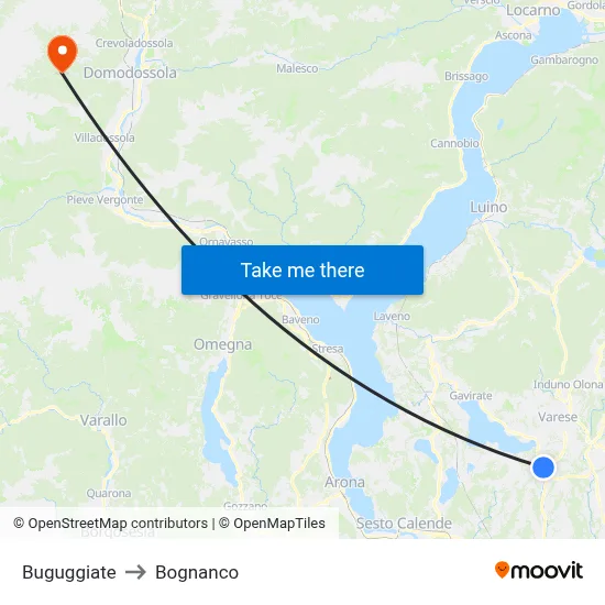 Buguggiate to Bognanco map