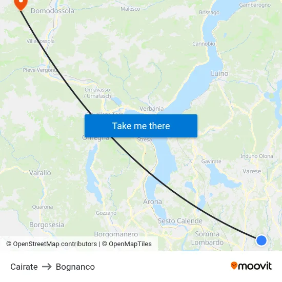 Cairate to Bognanco map