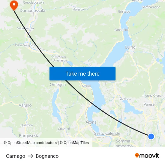 Carnago to Bognanco map