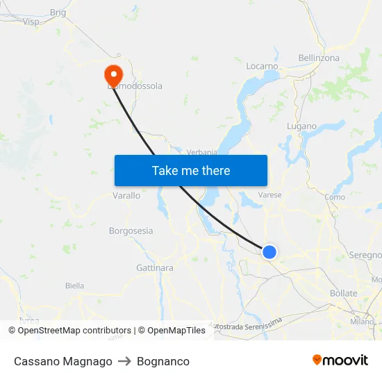 Cassano Magnago to Bognanco map