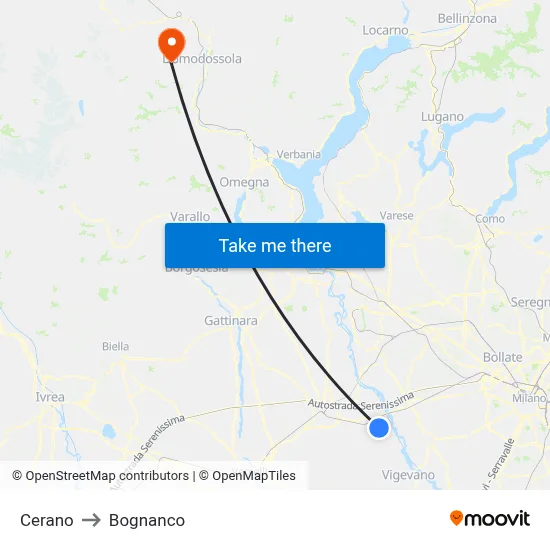 Cerano to Bognanco map