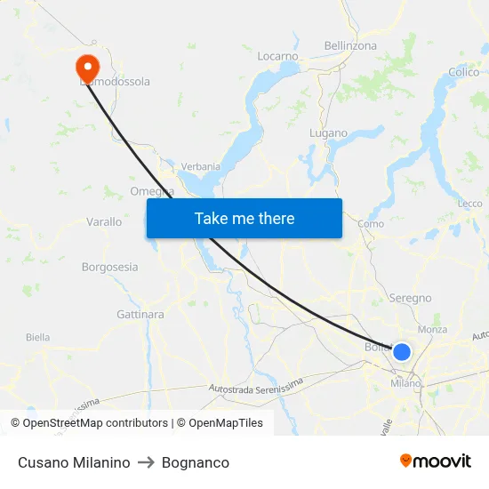 Cusano Milanino to Bognanco map