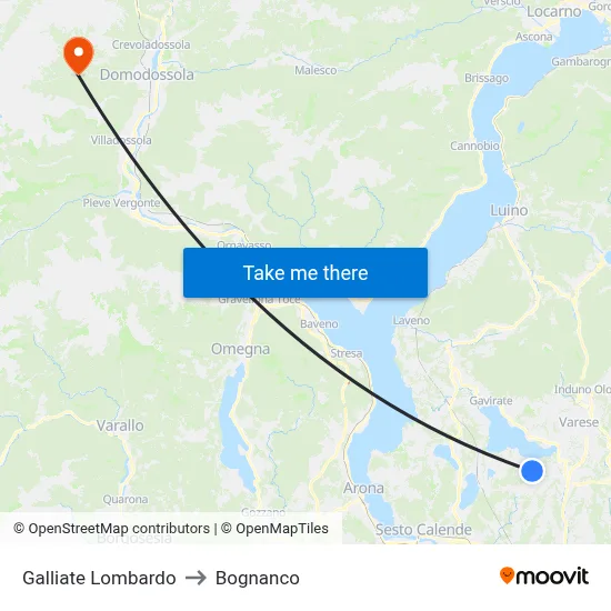 Galliate Lombardo to Bognanco map