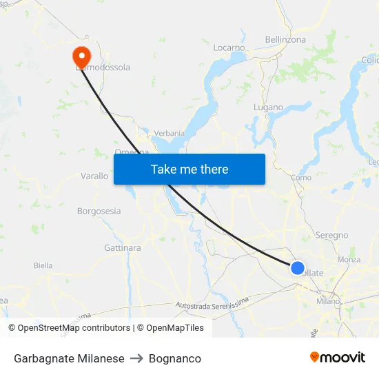 Garbagnate Milanese to Bognanco map