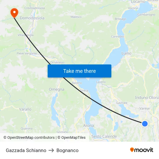 Gazzada Schianno to Bognanco map