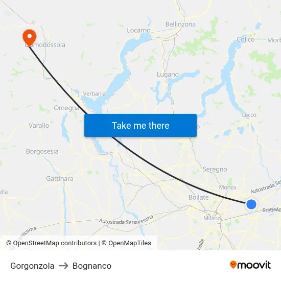 Gorgonzola to Bognanco map