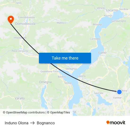 Induno Olona to Bognanco map