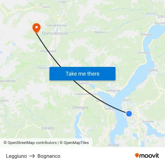 Leggiuno to Bognanco map