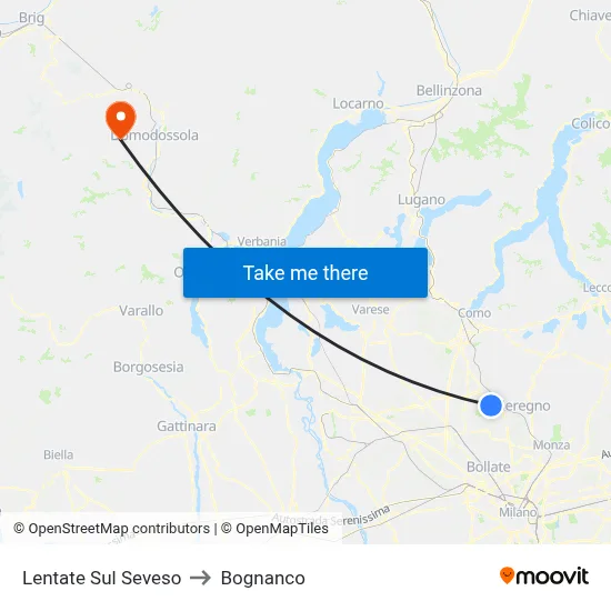 Lentate Sul Seveso to Bognanco map
