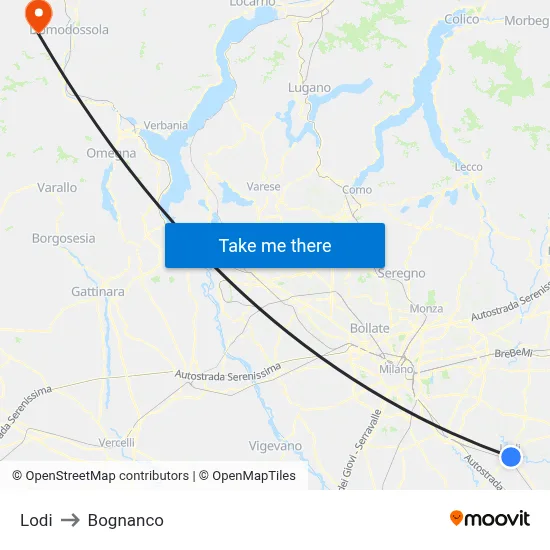 Lodi to Bognanco map