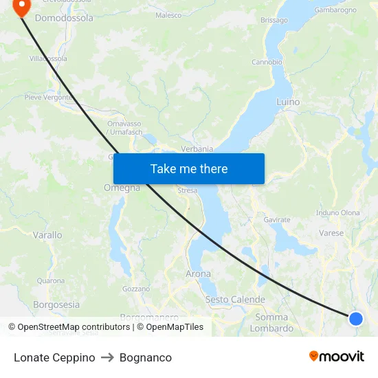 Lonate Ceppino to Bognanco map