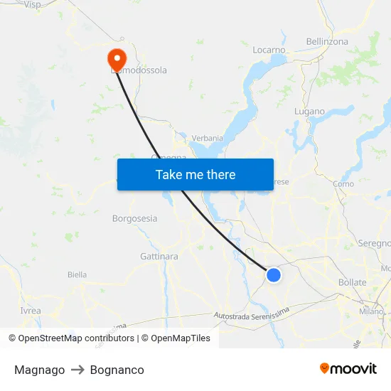 Magnago to Bognanco map