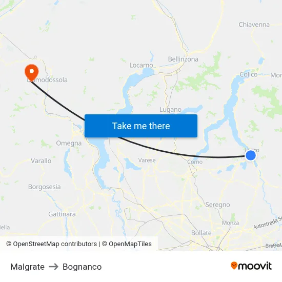 Malgrate to Bognanco map