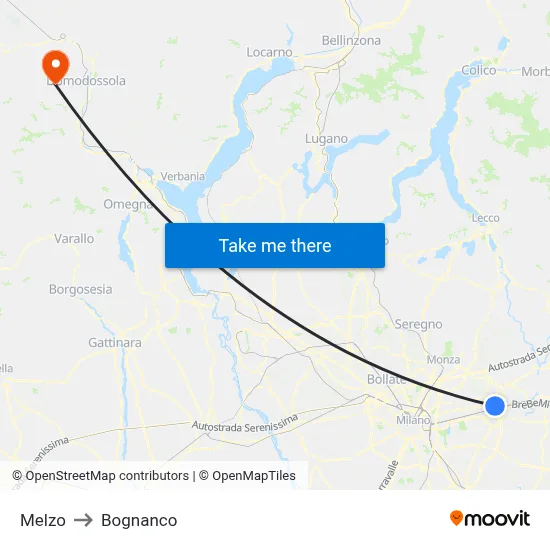 Melzo to Bognanco map