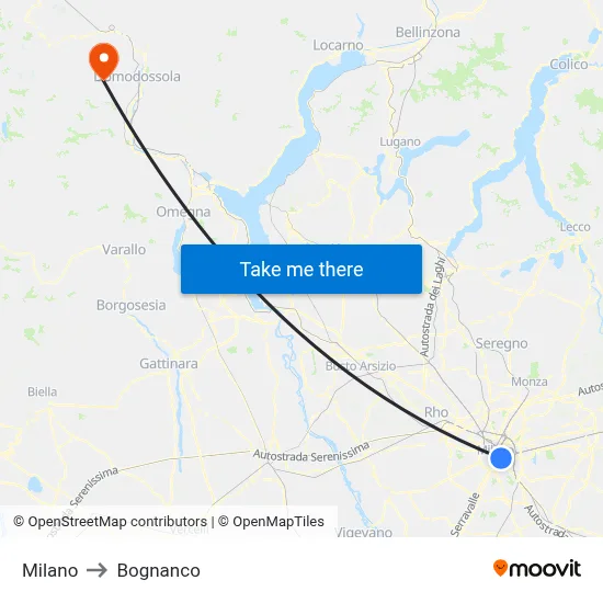 Milan to Bognanco map