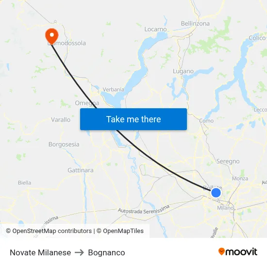 Novate Milanese to Bognanco map
