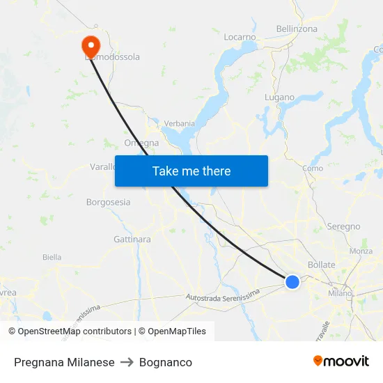Pregnana Milanese to Bognanco map