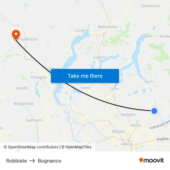 Robbiate to Bognanco map
