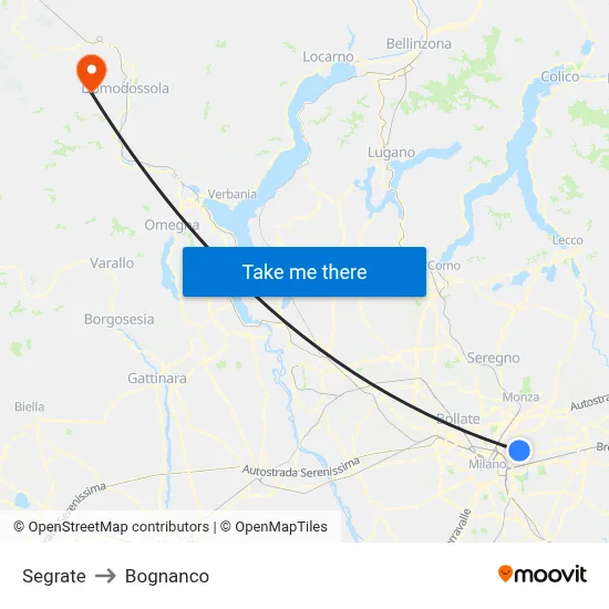 Segrate to Bognanco map