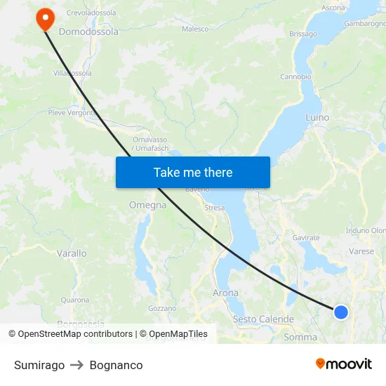 Sumirago to Bognanco map