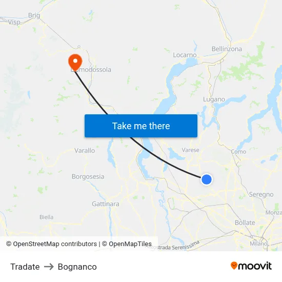 Tradate to Bognanco map