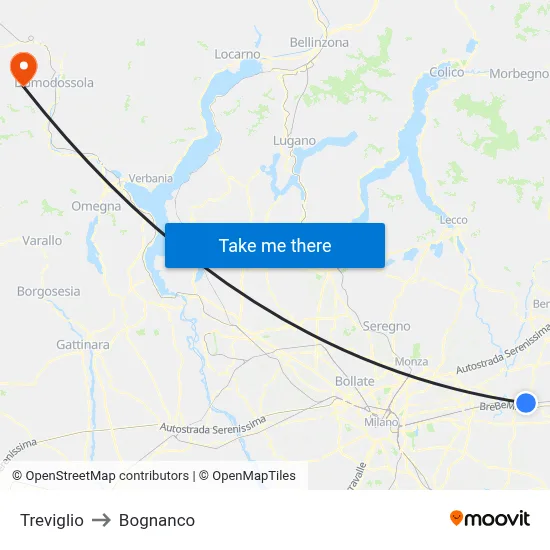 Treviglio to Bognanco map
