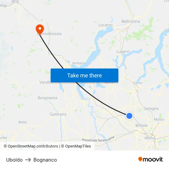 Uboldo to Bognanco map