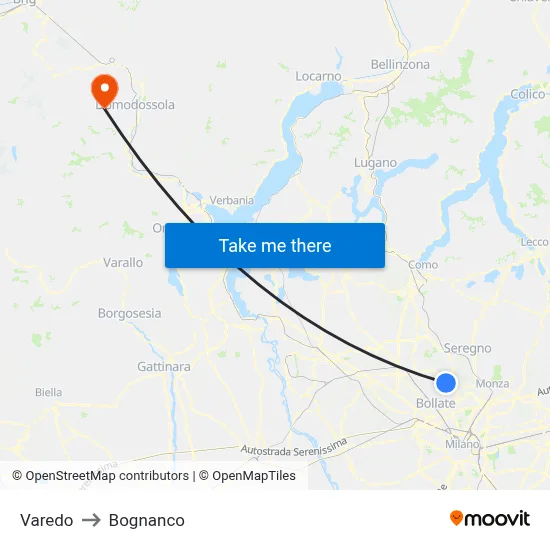 Varedo to Bognanco map