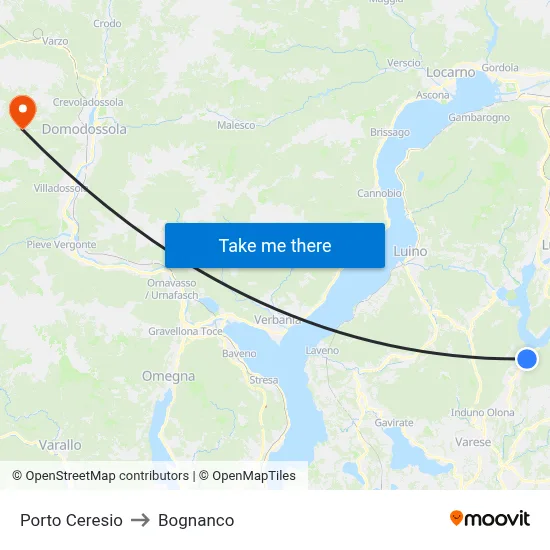 Porto Ceresio to Bognanco map