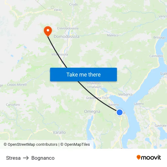Stresa to Bognanco map