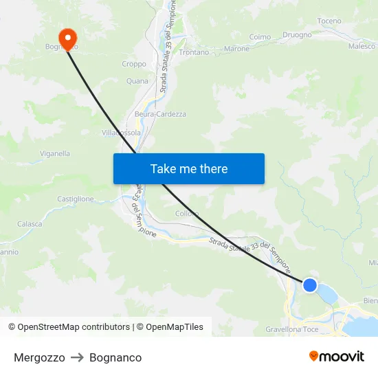 Mergozzo to Bognanco map