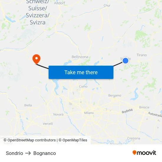 Sondrio to Bognanco map