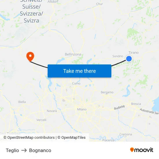 Teglio to Bognanco map