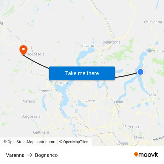 Varenna to Bognanco map