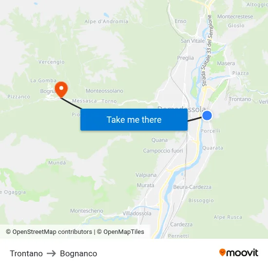 Trontano to Bognanco map
