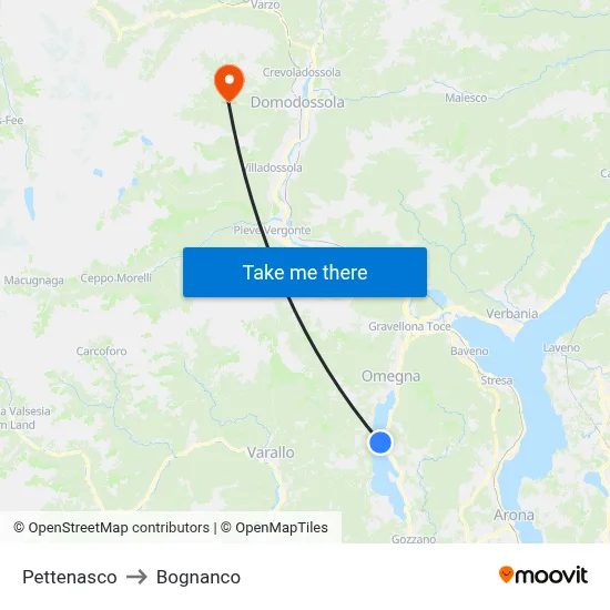 Pettenasco to Bognanco map