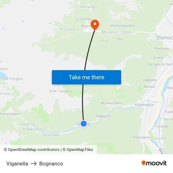 Viganella to Bognanco map