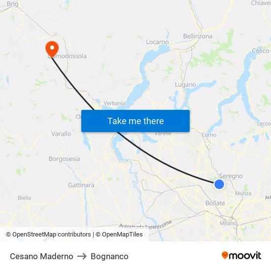 Cesano Maderno to Bognanco map