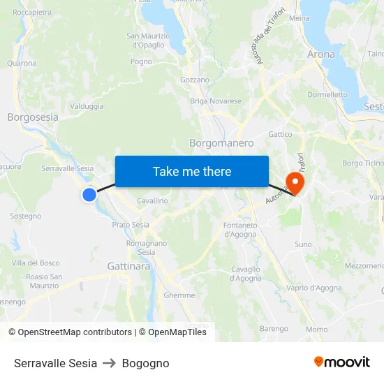 Serravalle Sesia to Bogogno map