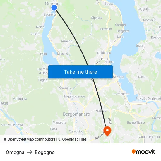 Omegna to Bogogno map